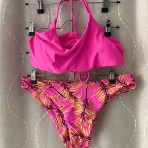Tropical Pink Leaf Bikini Set